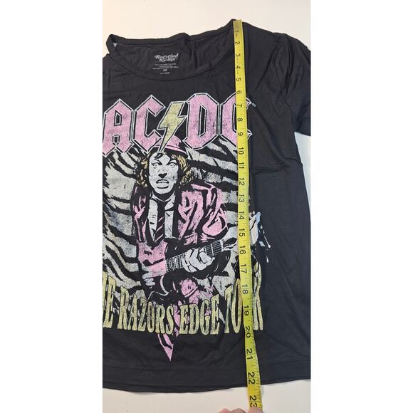 NEW Recycled Karma AC/DC Graphic Cold Shoulder Razor Edge Tour T-shirt Black XS - Picture 3 of 5
